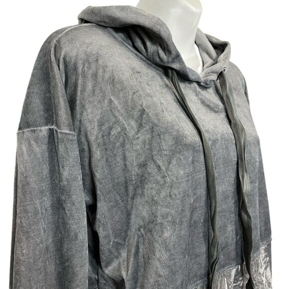 MYSTREE Silver Hoodie Velvet Pullover Oversized Top Shirt Long Sleeve sz Small - Picture 11 of 12